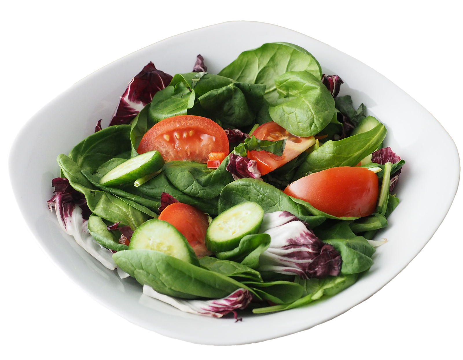 Fresh spinach salad with tomato and cucumber